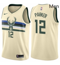 Mens Nike Milwaukee Bucks 12 Jabari Parker Swingman Cream NBA Jersey City Edition