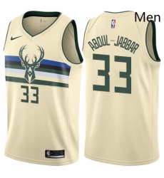 Mens Nike Milwaukee Bucks 33 Kareem Abdul Jabbar Authentic Cream NBA Jersey City Edition 