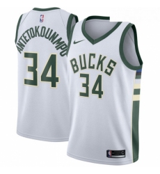 Mens Nike Milwaukee Bucks 34 Giannis Antetokounmpo Swingman White Home NBA Jersey Association Edition