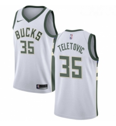 Mens Nike Milwaukee Bucks 35 Mirza Teletovic Swingman White Home NBA Jersey Association Edition