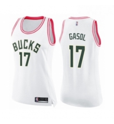 Womens Milwaukee Bucks 17 Pau Gasol Swingman White Pink Fashion Basketball Jersey 