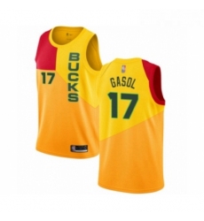 Womens Milwaukee Bucks 17 Pau Gasol Swingman Yellow Basketball Jersey City Edition 