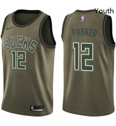 Youth Nike Milwaukee Bucks 12 Jabari Parker Swingman Green Salute to Service NBA Jersey