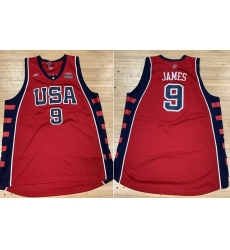 Men USA Basketball 9 Lebron James Red Stitched Basketball Jersey