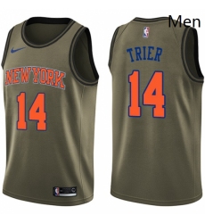 Mens Nike New York Knicks 14 Allonzo Trier Swingman Green Salute to Service NBA Jersey 