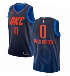 Mens Nike Oklahoma City Thunder 0 Russell Westbrook Authentic Navy Blue NBA Jersey Statement Edition