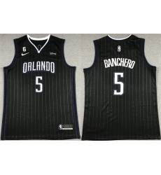 Men Orlando Magic 5 Paolo Banchero Black With No 6 Patch Icon Edition Stitched Swingman Jersey