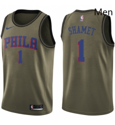 Mens Nike Philadelphia 76ers 1 Landry Shamet Swingman Green Salute to Service NBA Jersey 