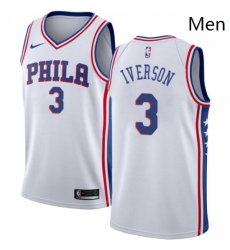 Mens Nike Philadelphia 76ers 3 Allen Iverson Authentic White Home NBA Jersey Association Edition