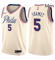 Mens Nike Philadelphia 76ers 5 Landry Shamet Swingman Cream NBA Jersey City Edition 