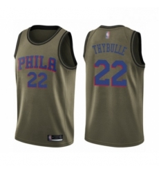 Mens Philadelphia 76ers 22 Mattise Thybulle Swingman Green Salute to Service Basketball Jersey 