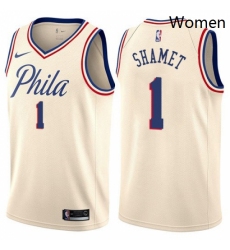 Womens Nike Philadelphia 76ers 1 Landry Shamet Swingman Cream NBA Jersey City Edition 