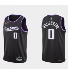 Men Sacramento Kings 0 Tyrese Haliburton 2021 22 Black 75th Anniversary City Edition Stitched Basketball Jersey