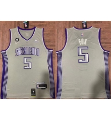 Men Sacramento Kings 5 De 27Aaron Fox Gray No 6 Patch Stitched Jersey