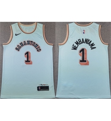 Men San Antonio Spurs 1 Victor Wembanyama Light Blue 2024 25 City Edition Stitched Basketball Jersey