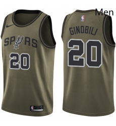 Mens Nike San Antonio Spurs 20 Manu Ginobili Swingman Green Salute to Service NBA Jersey