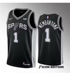 Youth San Antonio Spurs 1 Victor Wembanyama Black Icon Edition Stitched Jersey