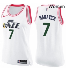 Womens Nike Utah Jazz 7 Pete Maravich Swingman WhitePink Fashion NBA Jersey