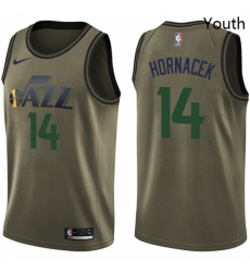 Youth Nike Utah Jazz 14 Jeff Hornacek Swingman Green Salute to Service NBA Jersey