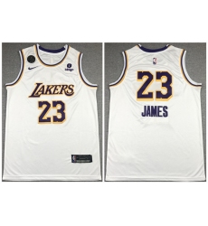 Men Los Angeles Lakers 23 LeBron James Bibigo White With KB Patch Stitched Jersey