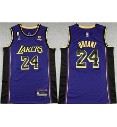 Men Los Angeles Lakers 24 Kobe Bryant Purple With NO 6 Patch Stitched Basketball Jersey