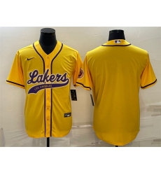 Men Los Angeles Lakers Blank Yellow Cool Base Stitched Baseball Jersey