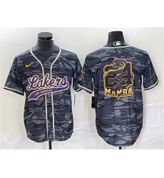 Men Los Angeles Lakers Gray Camo 24 Mamba Big Logo Cool Base Stitched Baseball Jersey