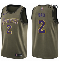 Mens Nike Los Angeles Lakers 2 Lonzo Ball Swingman Green Salute to Service NBA Jersey