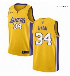 Mens Nike Los Angeles Lakers 34 Shaquille ONeal Swingman Gold Home NBA Jersey Icon Edition