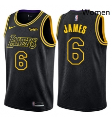 Women Nike Los Angeles Lakers 6 LeBron James Black Women NBA Swingman City Edition Jersey