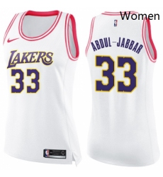 Womens Nike Los Angeles Lakers 33 Kareem Abdul Jabbar Swingman WhitePink Fashion NBA Jersey