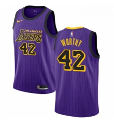 Womens Nike Los Angeles Lakers 42 James Worthy Swingman Purple NBA Jersey City Edition