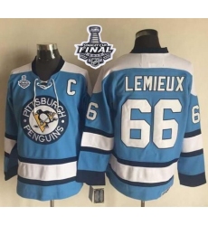 Penguins #66 Mario Lemieux Blue Alternate CCM Throwback 2017 Stanley Cup Final Patch Stitched NHL Jersey