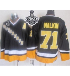 Penguins #71 Evgeni Malkin Black Yellow CCM Throwback 2017 Stanley Cup Final Patch Stitched NHL Jersey