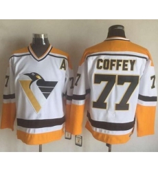 Penguins #77 Paul Coffey WhiteYellow CCM Throwback Stitched NHL Jersey