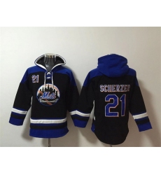 Men New York Mets 21 Max Scherzer Black Blue Ageless Must Have Lace Up Pullover Hoodie