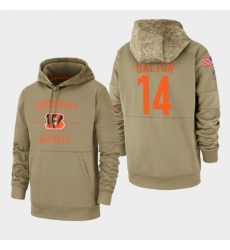 Mens Cincinnati Bengals 14 Andy Dalton 2019 Salute to Service Sideline Therma Pullover Hoodie Tan