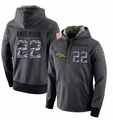 NFL Mens Nike Denver Broncos 22 CJ Anderson Stitched Black Anthracite Salute to Service Player Performance Hoodie