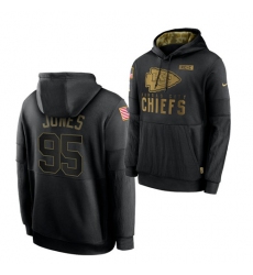 Men Kansas City Chiefs 95 Chris Jones 2020 Salute To Service Black Sideline Performance Pullover Hoodie