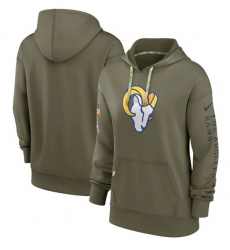 Women Los Angeles Rams 2022 Olive Salute To Service Therma Performance Pullover Hoodie