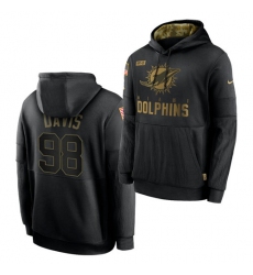 Men Miami Dolphins 98 Raekwon Davis 2020 Salute To Service Black Sideline Performance Pullover Hoodie