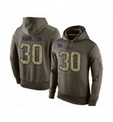 Football Mens New York Giants 30 Antonio Hamilton Green Salute To Service Pullover Hoodie