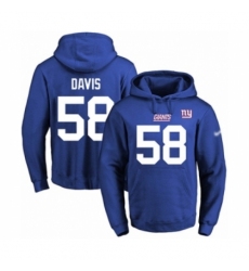 Football Mens New York Giants 58 Tae Davis Royal Blue Name Number Pullover Hoodie