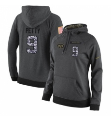 NFL Womens Nike New York Jets 9 Bryce Petty Elite Stitched Black Anthracite Salute to Service Player Performance Hoodie