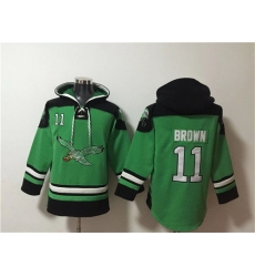 Men Philadelphia Eagles 11 A  J  Brown Green Ageless Must Have Lace Up Pullover Hoodie