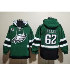 Men Philadelphia Eagles 62 Jason Kelce Green Lace Up Pullover Hoodie