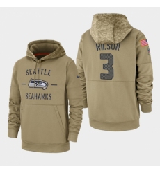 Mens Seattle Seahawks 3 Russell Wilson 2019 Salute to Service Sideline Therma Pullover Hoodie Tan