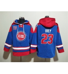 Men Detroit Pistons 23 Jaden Ivey Blue Red Lace Up Pullover Hoodie