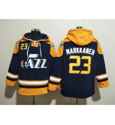 Men Utah Jazz 23 Lauri Markkanen Blue Grey Lace Up Pullover Hoodie