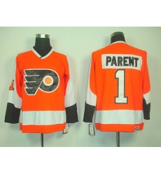 Flyers #1 Bernie Parent Orange CCM Throwback Stitched NHL Jersey